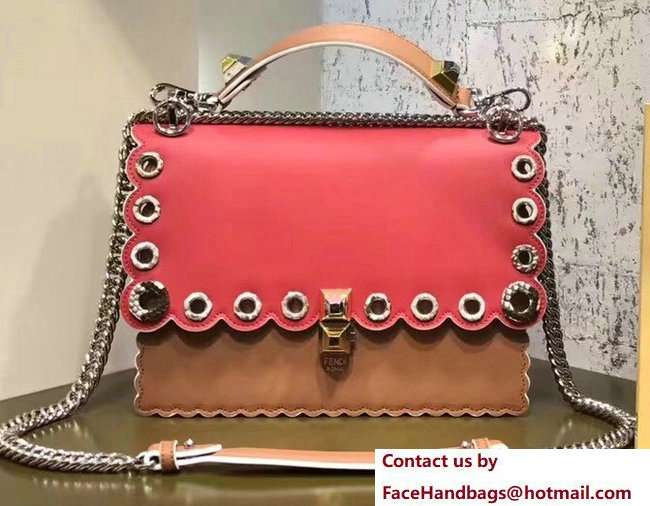 Fendi Kan I Medium Top Handle Bag Scalloped Edges Grommets Red/Brown 2018 - Click Image to Close