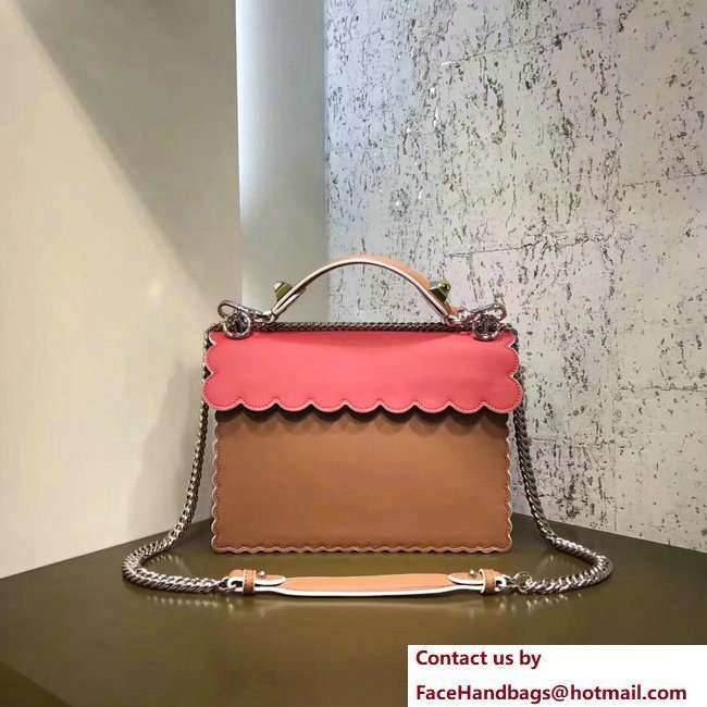 Fendi Kan I Medium Top Handle Bag Scalloped Edges Grommets Red/Brown 2018 - Click Image to Close