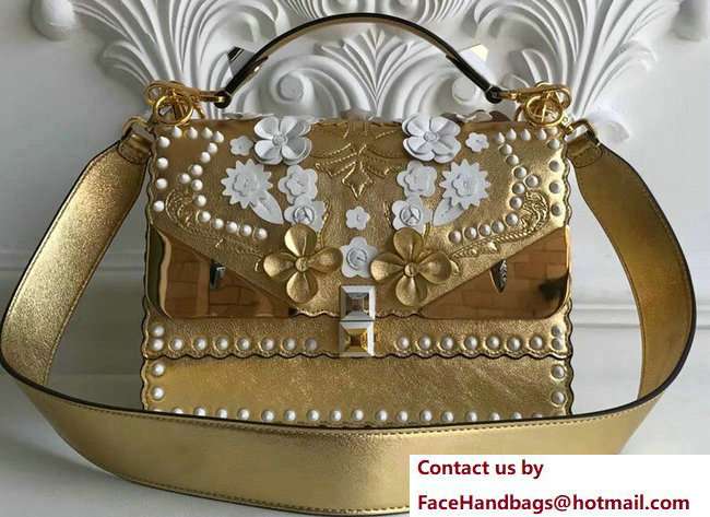 Fendi Kan I Top Handle Medium Bag Flower and Stud Gold 2018 - Click Image to Close
