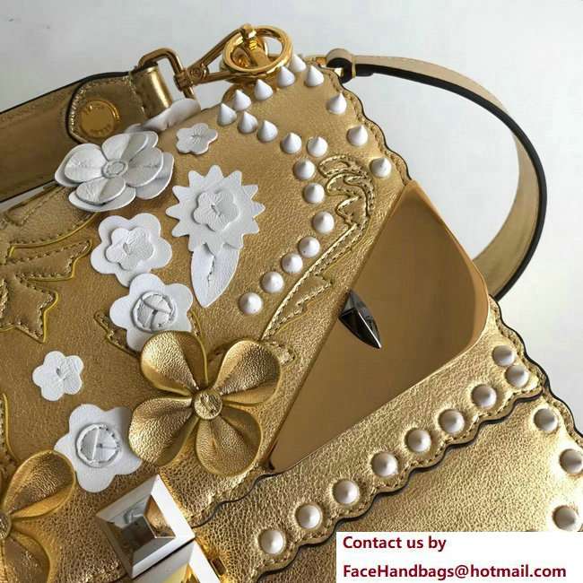 Fendi Kan I Top Handle Medium Bag Flower and Stud Gold 2018