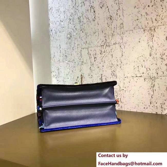 Fendi Leather And Silk Yarn Flap Medium Kan I Logo Bag Blue 2018