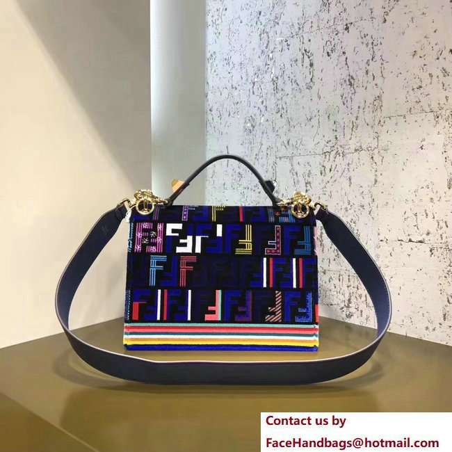 Fendi Leather And Silk Yarn Flap Medium Kan I Logo Bag Blue 2018 - Click Image to Close
