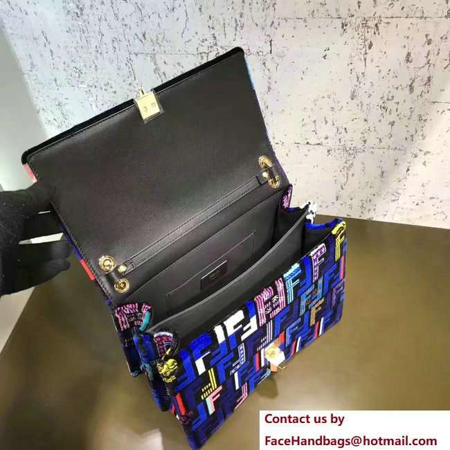 Fendi Leather And Silk Yarn Flap Medium Kan I Logo Bag Blue 2018