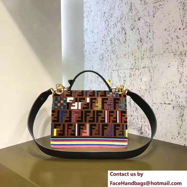 Fendi Leather And Silk Yarn Flap Medium Kan I Logo Bag Brown 2018 - Click Image to Close