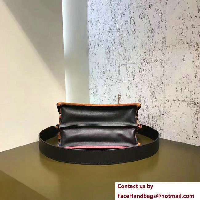 Fendi Leather And Silk Yarn Flap Medium Kan I Logo Bag Brown 2018