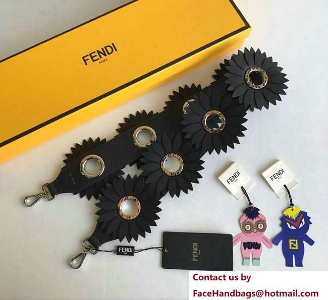 Fendi Leather Long Shoulder Strap You Daisy Flowers And Grommets Black 2018