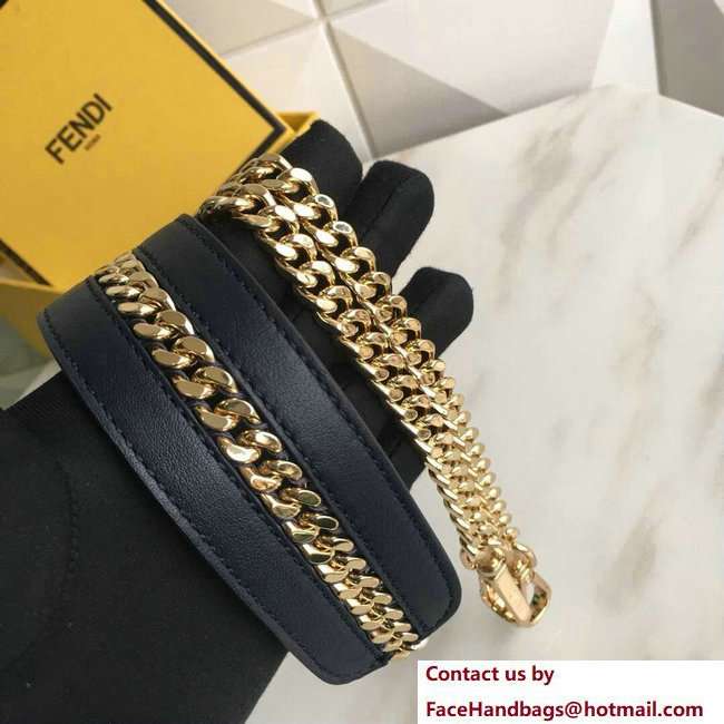Fendi Leather Long Shoulder Strap You Gold Chain Black 2018