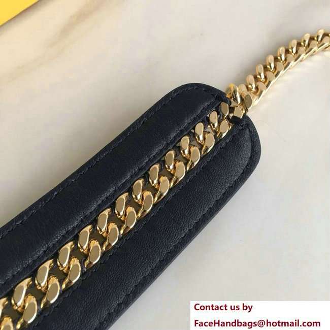 Fendi Leather Long Shoulder Strap You Gold Chain Black 2018 - Click Image to Close