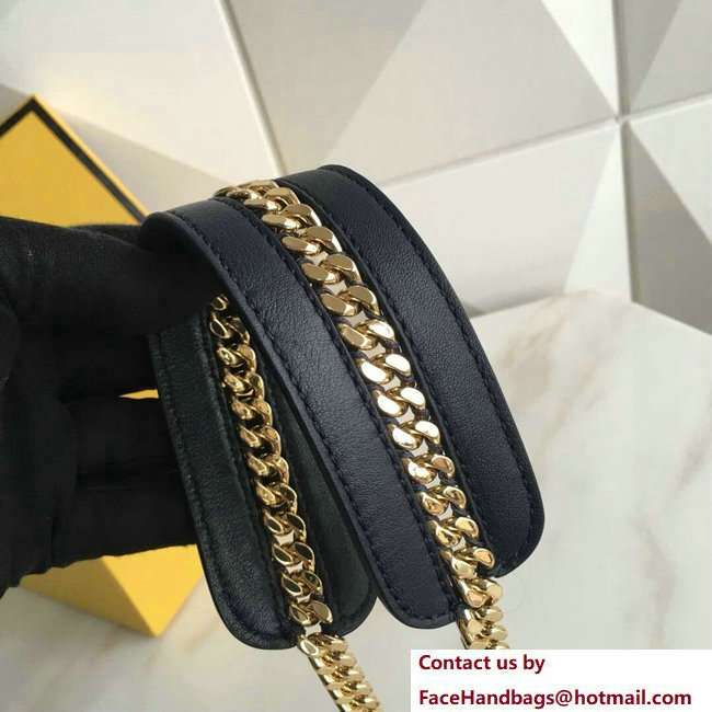 Fendi Leather Long Shoulder Strap You Gold Chain Black 2018 - Click Image to Close