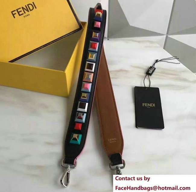 Fendi Leather Long Shoulder Strap You Multicolour Plexiglass Rainbow Studs Black/Brown 2018 - Click Image to Close