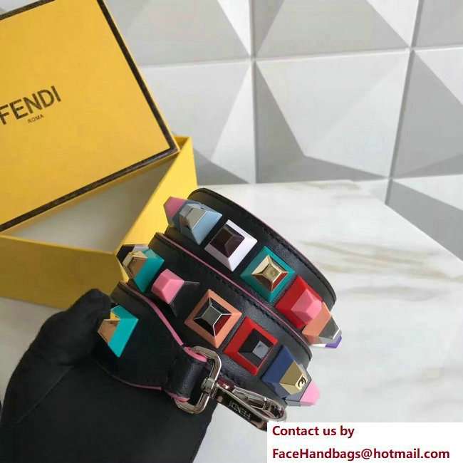 Fendi Leather Long Shoulder Strap You Multicolour Plexiglass Rainbow Studs Black/Brown 2018 - Click Image to Close