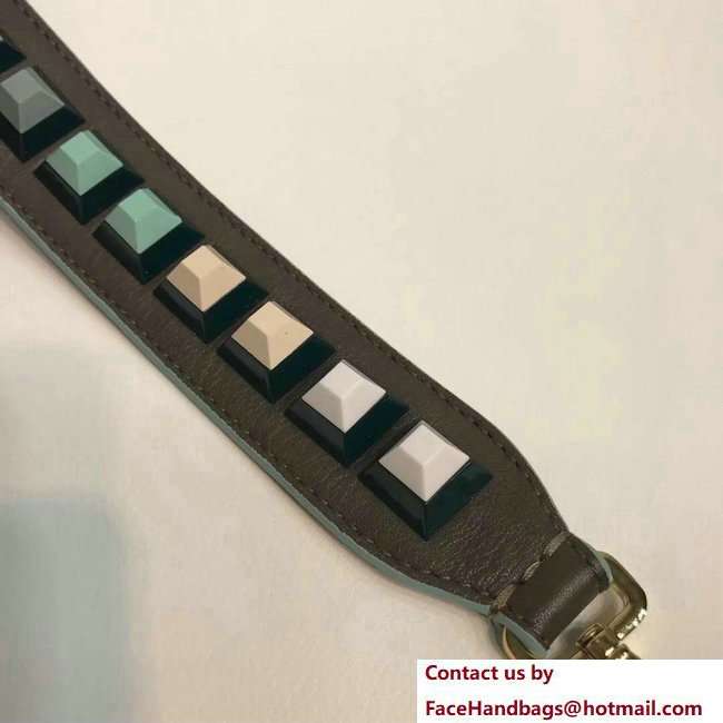 Fendi Leather Long Shoulder Strap You Multicolour Plexiglass Rainbow Studs Etoupe/Burgundy 2018 - Click Image to Close