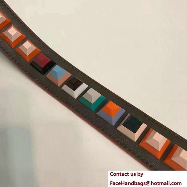 Fendi Leather Long Shoulder Strap You Multicolour Plexiglass Rainbow Studs Etoupe/Light Blue 2018 - Click Image to Close