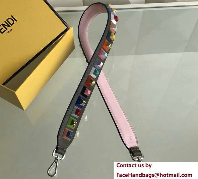 Fendi Leather Long Shoulder Strap You Multicolour Plexiglass Rainbow Studs Etoupe/Pink 2018 - Click Image to Close