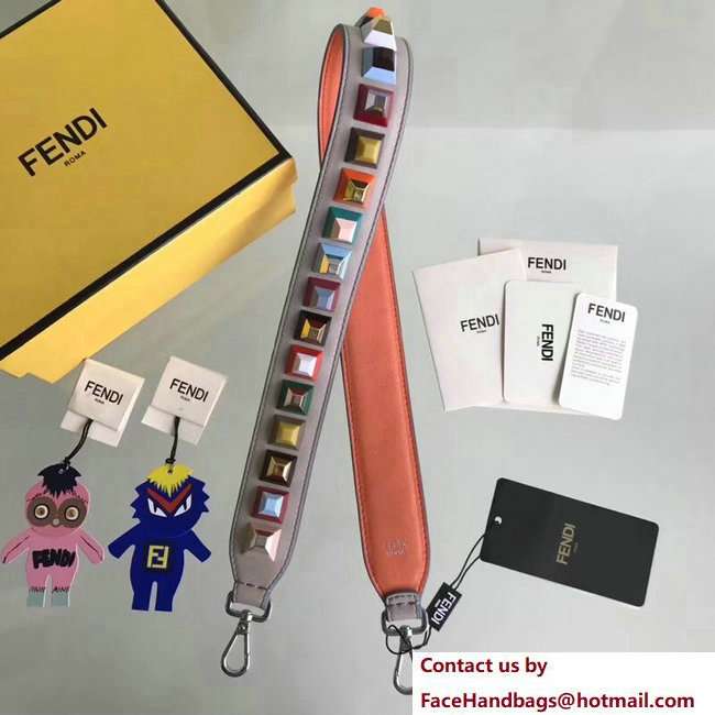 Fendi Leather Long Shoulder Strap You Multicolour Plexiglass Rainbow Studs Light Gray/Lobster Pink 2018 - Click Image to Close