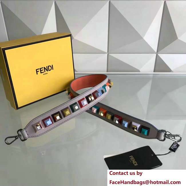 Fendi Leather Long Shoulder Strap You Multicolour Plexiglass Rainbow Studs Light Gray/Lobster Pink 2018 - Click Image to Close