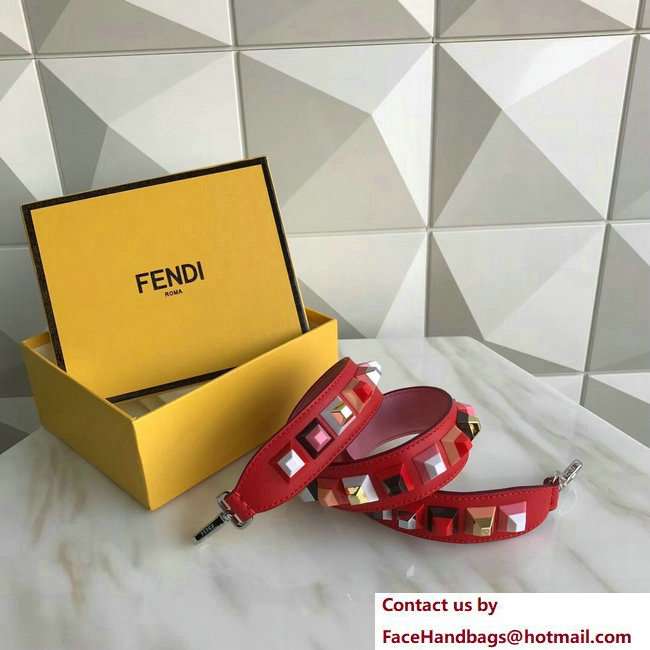 Fendi Leather Long Shoulder Strap You Multicolour Plexiglass Rainbow Studs Red/Pink 2018 - Click Image to Close