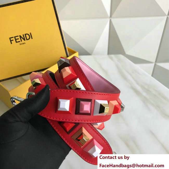 Fendi Leather Long Shoulder Strap You Multicolour Plexiglass Rainbow Studs Red/Pink 2018 - Click Image to Close