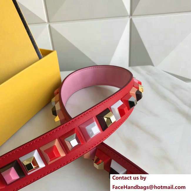 Fendi Leather Long Shoulder Strap You Multicolour Plexiglass Rainbow Studs Red/Pink 2018
