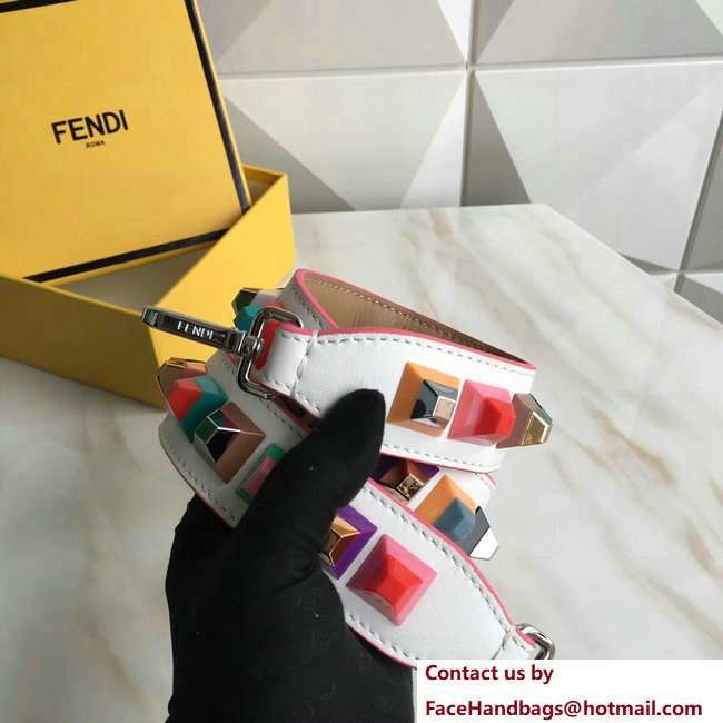 Fendi Leather Long Shoulder Strap You Multicolour Plexiglass Rainbow Studs White/Camel 2018 - Click Image to Close