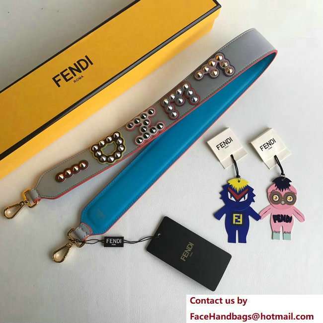 Fendi Leather Long Shoulder Strap You Multicolour Studs FENDI Light Gray/Turquoise 2018