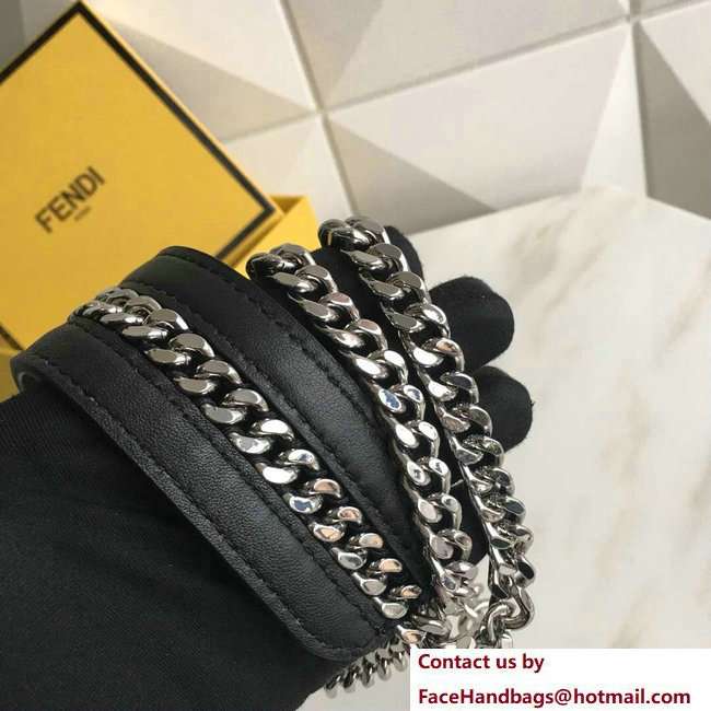 Fendi Leather Long Shoulder Strap You Silver Chain Black 2018