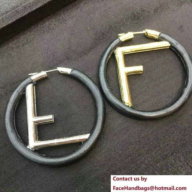 Fendi Logo Leather-Covered Hoop Round Earrings 2018