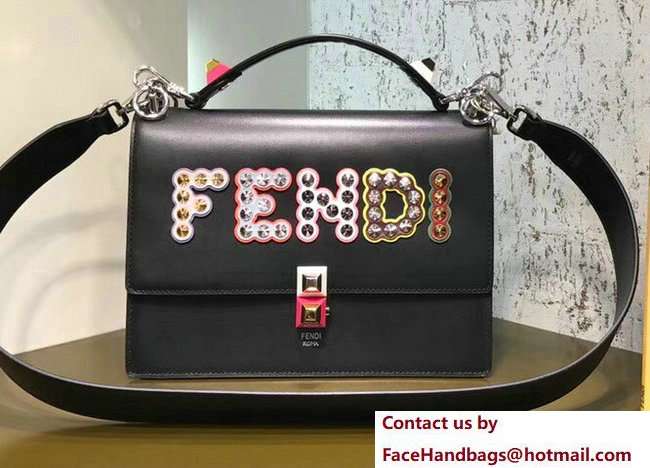 Fendi Logo Studded Kan I Medium Top Handle Bag Black 2018