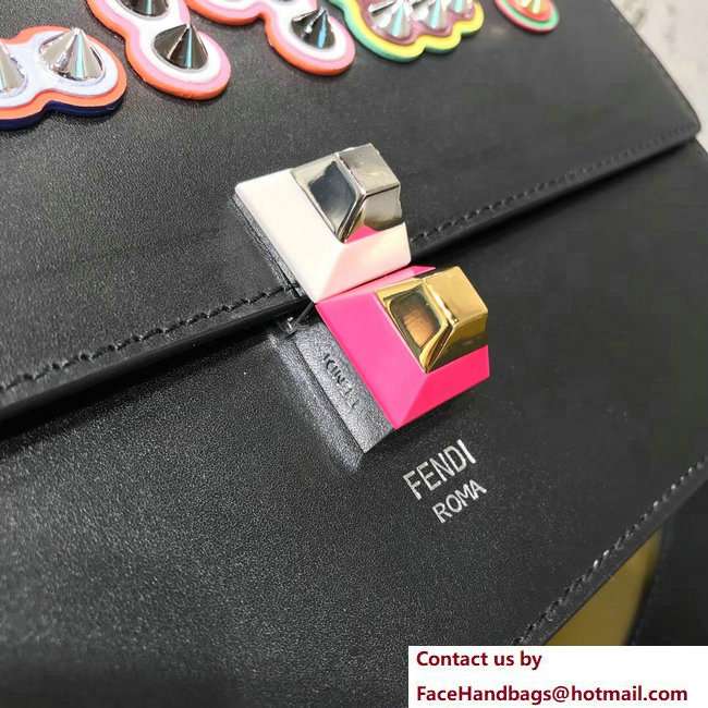 Fendi Logo Studded Kan I Medium Top Handle Bag Black 2018 - Click Image to Close