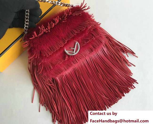 Fendi Micro Baguette Shoulder Bag F Logo Fringed and Mink Red 2018 Fendi Micro Baguette Shoulder Bag F Logo Fringed and Mink Red 2018