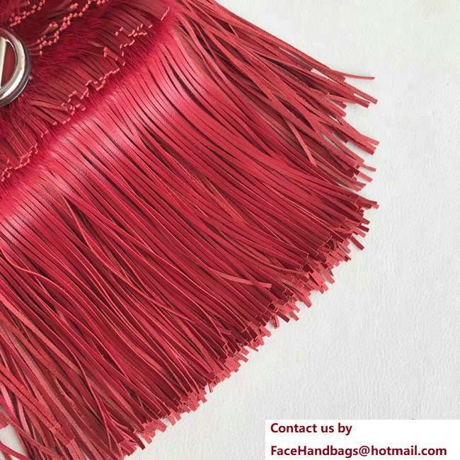 Fendi Micro Baguette Shoulder Bag F Logo Fringed and Mink Red 2018