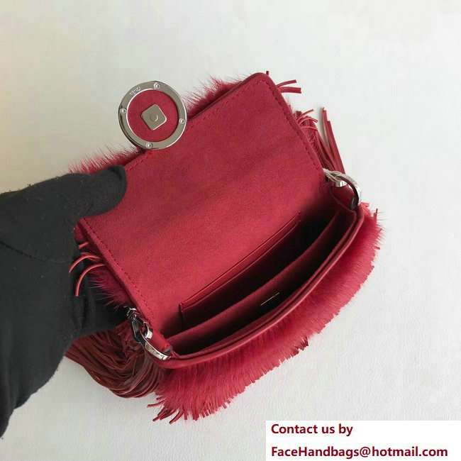 Fendi Micro Baguette Shoulder Bag F Logo Fringed and Mink Red 2018 - Click Image to Close
