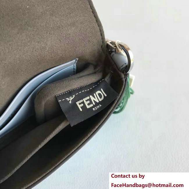 Fendi Micro Baguette Shoulder Bag Fringed Flower Eyes Baby Blue/Green 2018 - Click Image to Close