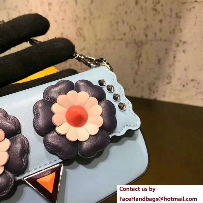 Fendi Micro Baguette Shoulder Bag Light Blue Flower Faces and Legs With Shoes 2018