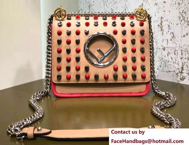 Fendi Mini Kan I F Logo Bag Two-Tone Studs Apricot 2018 Fendi Mini Kan I F Logo Bag Two-Tone Studs Apricot 2018