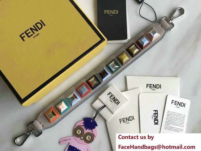 Fendi Mini Short Shoulder Strap You Multicoloured Flowers And Studs Light Gray 2018 - Click Image to Close