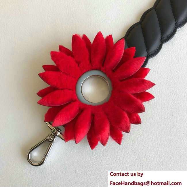 Fendi Mini Short Shoulder Strap You Red Daisy Flowers Black 2018 - Click Image to Close