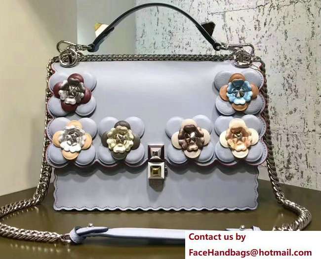Fendi Multicoloured Flowers and Studs Kan I Medium Top Handle Bag Light Blue 2018 Fendi Multicoloured Flowers and Studs Kan I Medium Top Handle Bag Light Blue 2018