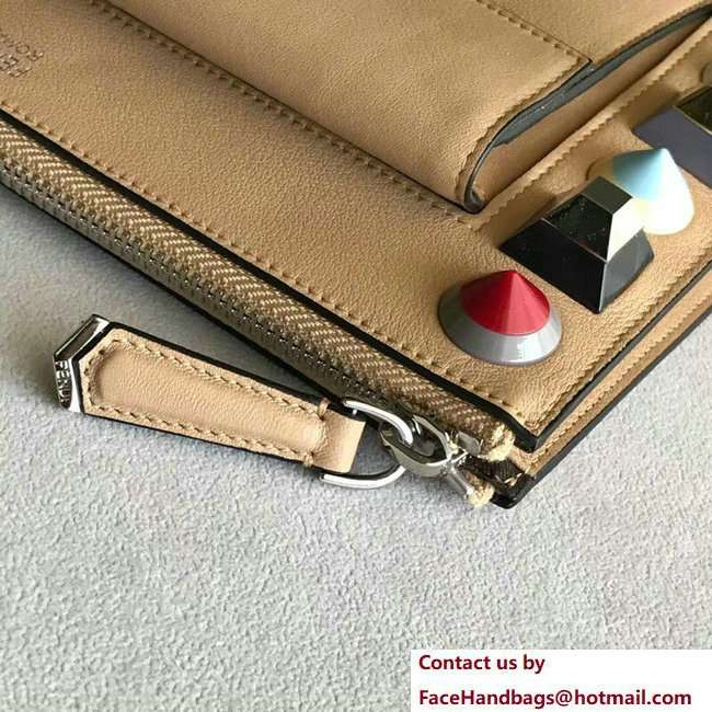 Fendi Multicoloured Plexiglass Studs Leather Mini Pouch Clutch Shoulder Bag Apricot 2018