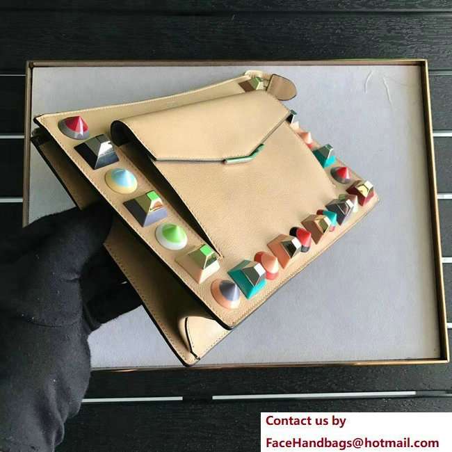 Fendi Multicoloured Plexiglass Studs Leather Mini Pouch Clutch Shoulder Bag Apricot 2018 - Click Image to Close
