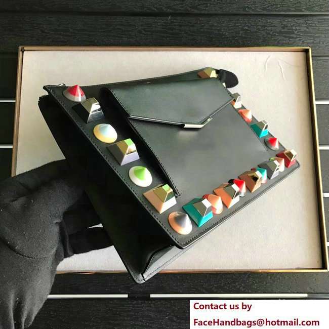 Fendi Multicoloured Plexiglass Studs Leather Mini Pouch Clutch Shoulder Bag Black 2018