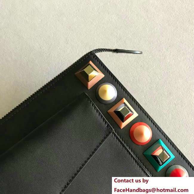 Fendi Multicoloured Plexiglass Studs Leather Mini Pouch Clutch Shoulder Bag Black 2018 - Click Image to Close