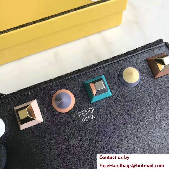 Fendi Plexiglass Rainbow Studs Leather Flat Pouch Clutch Bag Black 2018 - Click Image to Close