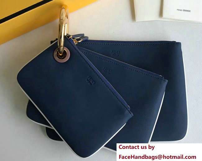 Fendi Triplette Leather Pouch Clutch Bag Blue 2018