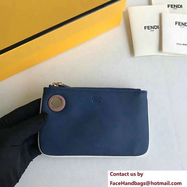 Fendi Triplette Leather Pouch Clutch Bag Blue 2018
