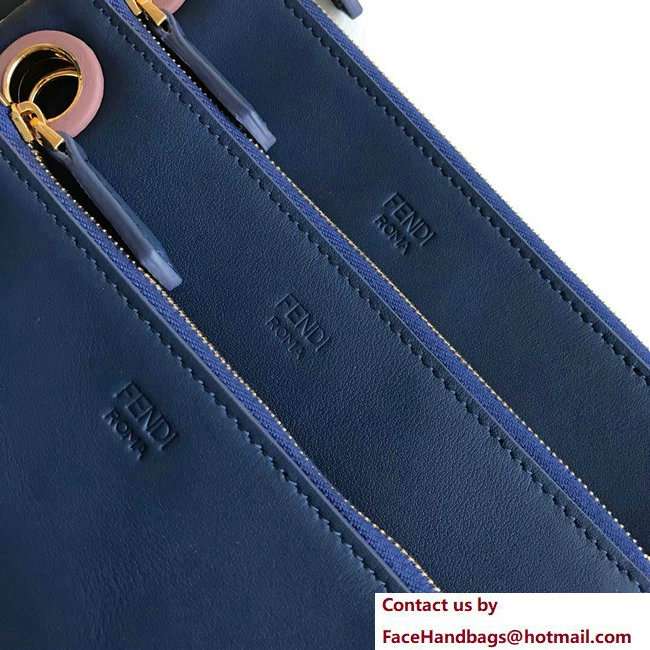 Fendi Triplette Leather Pouch Clutch Bag Blue 2018 - Click Image to Close