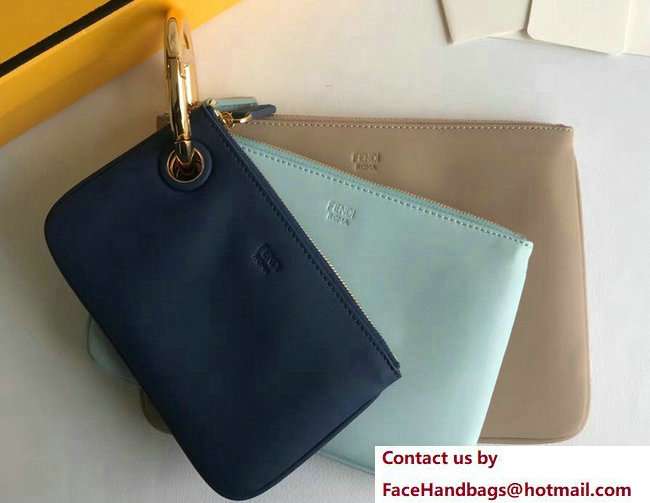 Fendi Triplette Leather Pouch Clutch Bag Blue/Cyan/Beige 2018