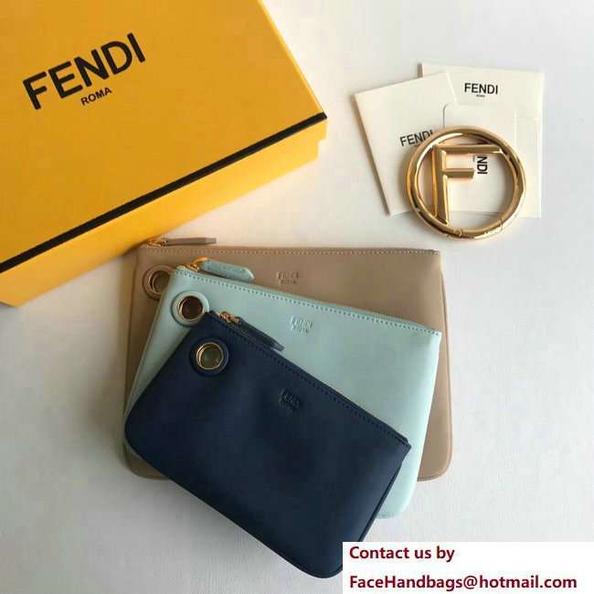Fendi Triplette Leather Pouch Clutch Bag Blue/Cyan/Beige 2018
