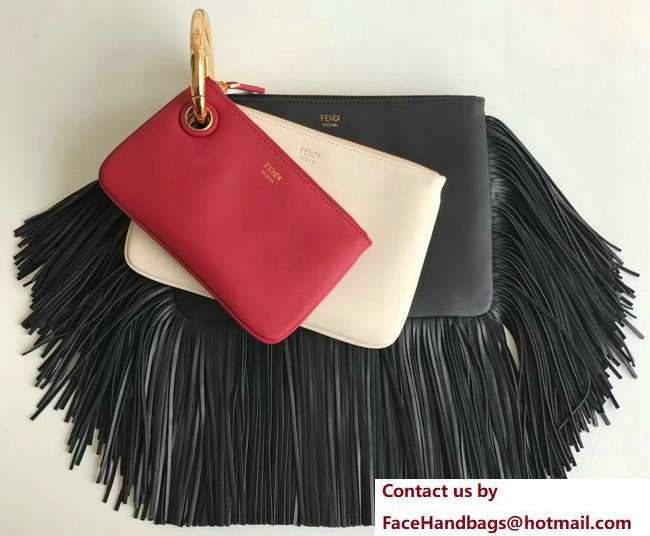 Fendi Triplette Leather Pouch Clutch Bag Fringing Red/White/Black 2018 - Click Image to Close