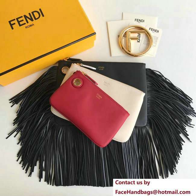 Fendi Triplette Leather Pouch Clutch Bag Fringing Red/White/Black 2018